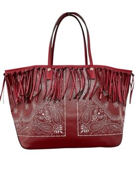 RESERVED Henri Bendel Leather Burgundy Bandana Fringe Tote Bag NWOT